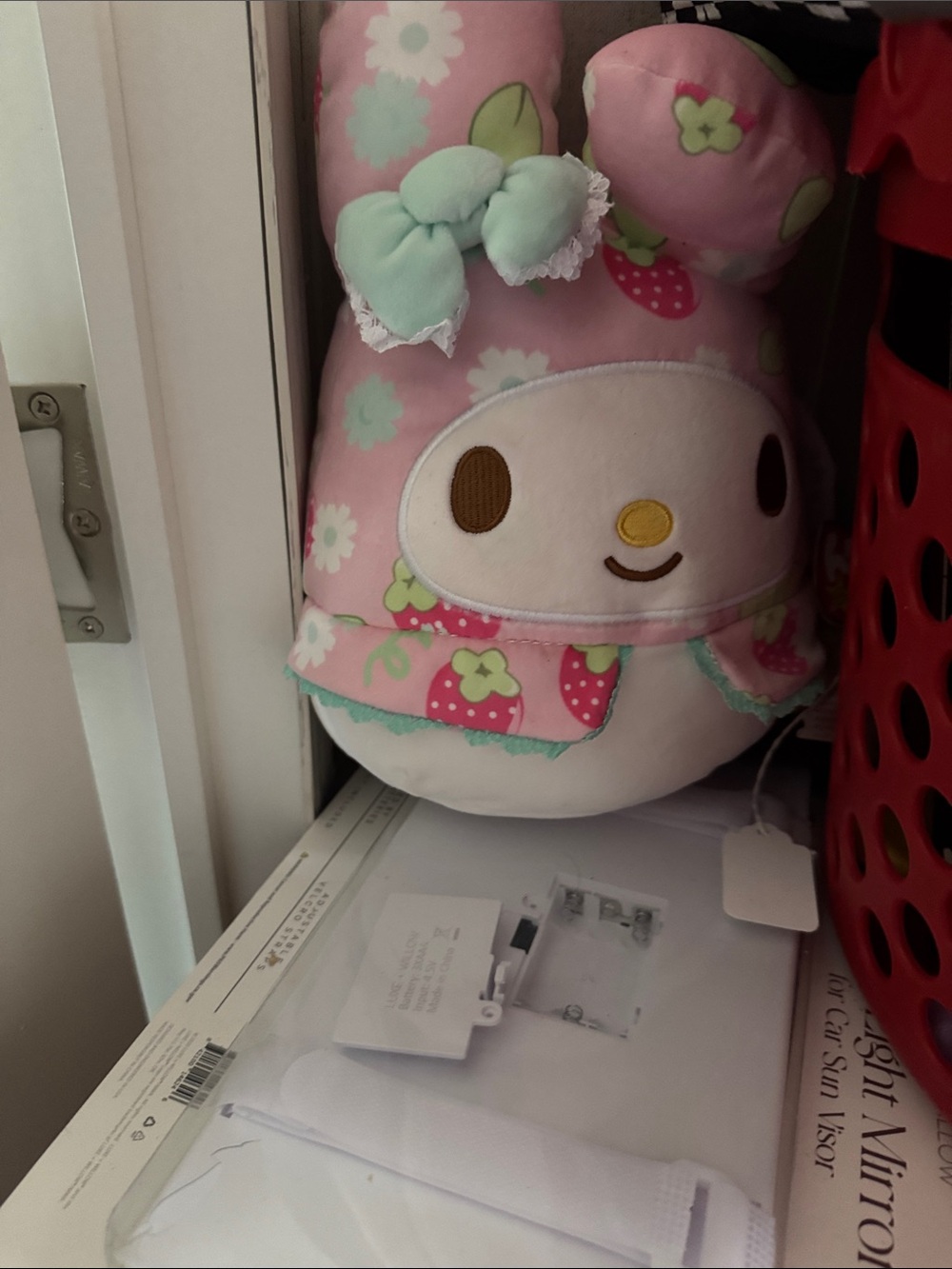 Pink Strawberry Bunny Plush with Mint Bow